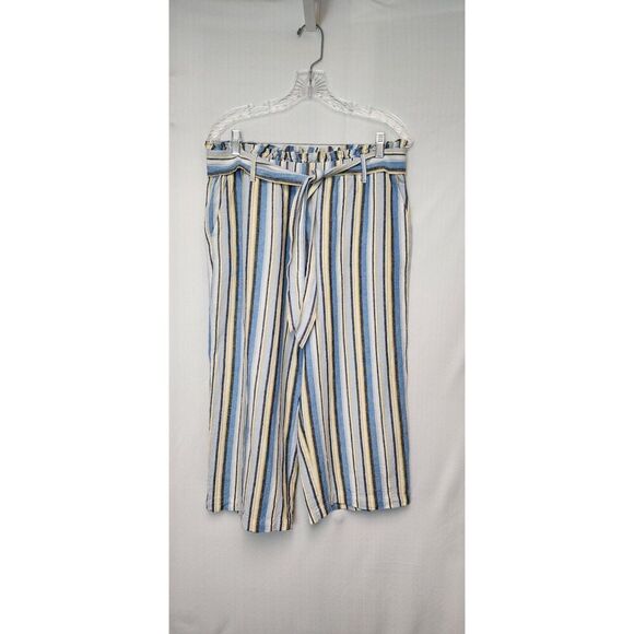 Fever Womens Wide Leg Paperbag Elastic Waist Multicor Blue Stripe Pants Size L - Picture 3 of 5